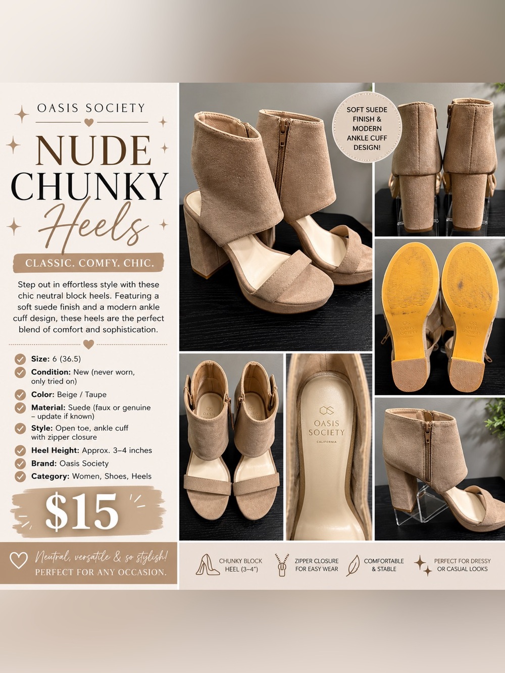 Oasis Taupe Suede Block Heel